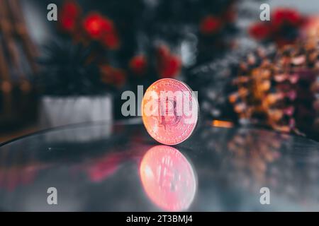 Bitcoin gold coin - cryptocurrency concept - aesthetic blurred background Stock Photo