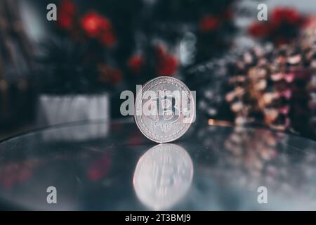 Bitcoin gold coin - cryptocurrency concept - aesthetic blurred background Stock Photo