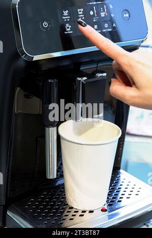 A machine for making strong coffee at home. Delicious coffee. Stock Photo