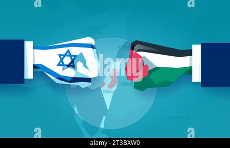 War between Israel and Palestine. Vector of clenched fists as symbol of ongoing conflict Stock Vector