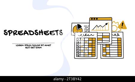 Financial reports and spreadsheets concept, business vector illustration Stock Vector