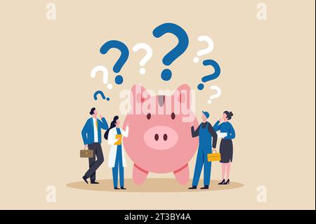 Vector of a group of people of different occupations standing next to a piggy bank thinking about their financial future and retirement plans Stock Vector
