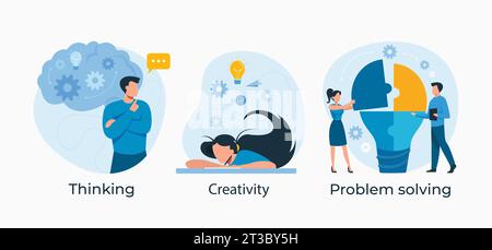 Thinking, problem solving and idea brainstorming concept, vector illustration Stock Vector