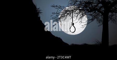 Gallows Hanging Noose Rope Tied Knot on a white background. 3d
