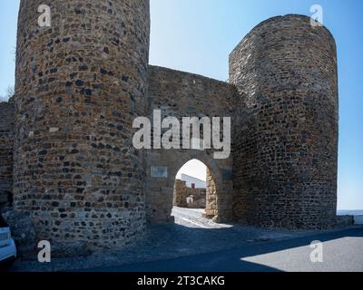 The main gate at the entrance to the historical walled village of Monsaraz, Alentejo, Portugal Stock Photo
