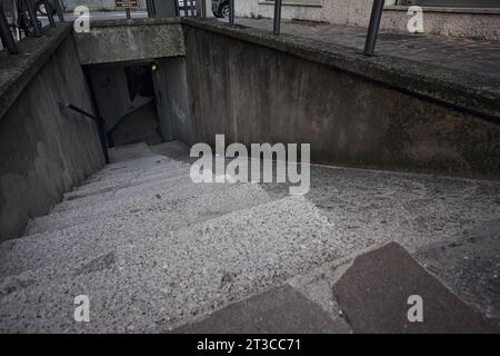 Staircase  of an underground passage in a residential area of an italian town at sunset Stock Photo