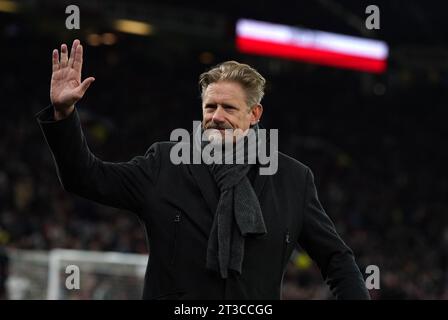 Former Manchester UNited goalkeeper Peter Schmeichel prior to the UEFA Champions League group A match at Old Trafford, Manchester. Picture date: Tuesday October 24, 2023. Stock Photo
