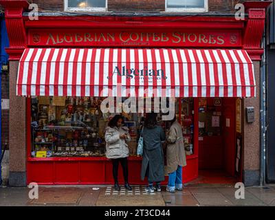 Algerian Coffee Stores in Old Compton Street Soho central London. The store has been open since 1887 selling coffees and teas Stock Photo