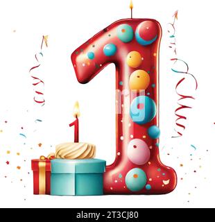 Number One For Birthday With Candle Vector Stock Vector