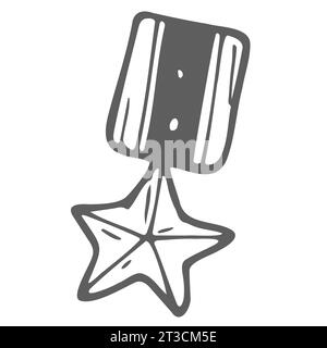 Hand drawn military medal with star. Children drawing of war award. Vector illustration in doodle style Stock Vector