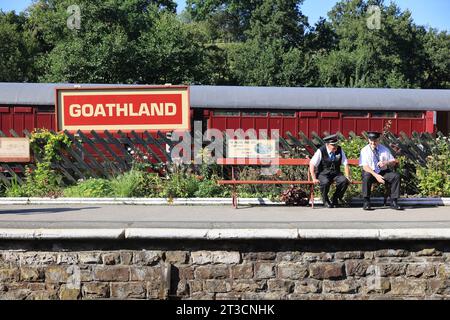 Pretty Goathland station on the popular heritage North Yorkshire Moors Railway line, in late summer sunshine, UK Stock Photo