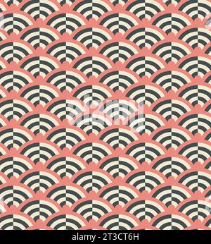 Half circle abstract modern seamless pattern. Geometrical grid. Black white, red colors palette. Web vintage ornamental background. Vector Stock Vector