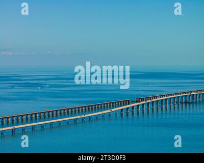 Aerial telephoto Florida Keys Seven Mile Bridge old and new Stock Photo