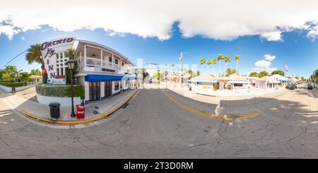 360 degree panoramic view of Key West, FL, USA - October 21, 2023: Orchid Key Inn Key West 360 equirectangular stock photo