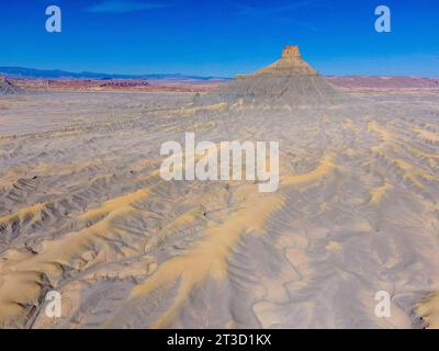 Aerial photograph of Factory Butte, an eroded, solitary mesa west of ...