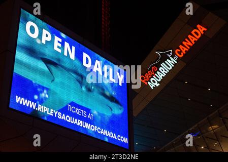 Toronto, ON, Canada – January 2, 2022:  Toronto Ripley's public aquarium sign above the entrance in Downtown Toronto Stock Photo