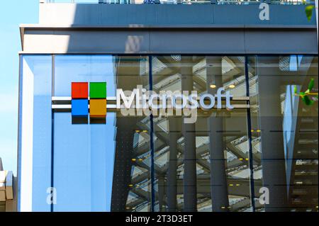 Toronto, ON, Canada - September 10, 2023:  View at the logo sign of Microsoft Corporation Stock Photo