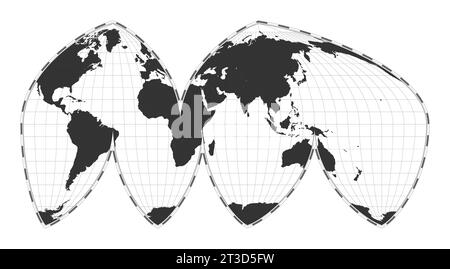 Vector world map. Bogg's interrupted eumorphic projection. Plain world geographical map with latitude and longitude lines. Centered to 60deg W longitu Stock Vector