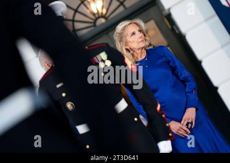 Washington, United States. 24th Oct, 2023. First Lady Jill Biden looks on as Australian Prime Minister Anthony Albanese arrives at the White House in Washington, DC on Tuesday, October 24, 2023. Photo by Bonnie Cash/UPI Credit: UPI/Alamy Live News Stock Photo