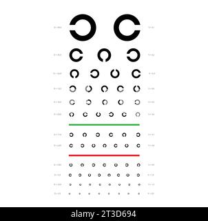 Landolt C Eye Test Chart broken ring medical illustration. Japanese vision test line vector sketch style outline isolated on white background. Vision board test examination Checking optical glasses Stock Vector