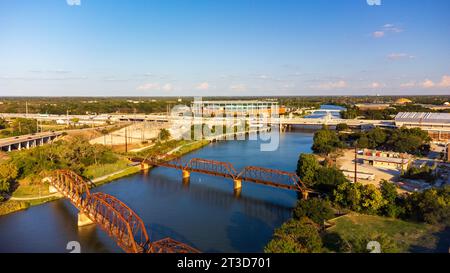 Waco, TX - September 22, 2023: Brazos River in front of McLane Stadium, home of the Baylor University Bears football team. Stock Photo