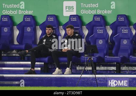 Kasey McAteer of Leicester City (right) looks on ahead of the Sky Bet Championship match between Leicester City and Sunderland at the King Power Stadium, Leicester on Tuesday 24th October 2023. (Photo: James Holyoak | MI News) Credit: MI News & Sport /Alamy Live News Stock Photo