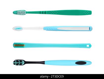 Set of different colorful toothbrushes on white background Stock Photo ...