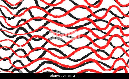 Red and black wavy brush lines pattern on a white background, abstract horizontal vector banner. Stock Vector
