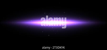 Neon shine effect. Purple light solar light glare concept. Abstract glowing element in dark space. Glow with sparks illustration. Vector design shape for poster, banner, cover, brochure, booklet Stock Vector
