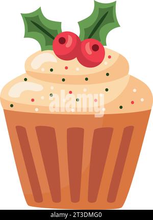 christmas dessert mistletoe cupcake vector isolated Stock Vector