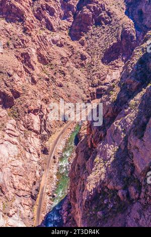 Royal Gorge Route Railroad tracks. Royal Gorge Railroad is a heritage railroad which provides a two hour ride along the Arkansas River. Stock Photo