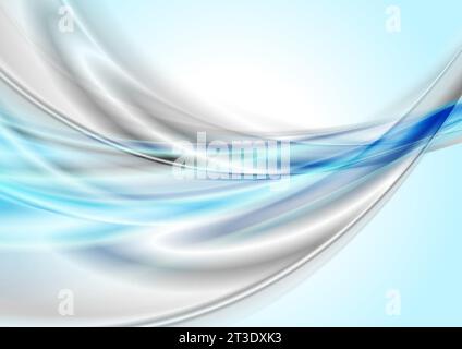 Blue and grey glossy smooth waves abstract blurred background. Vector illustration Stock Vector