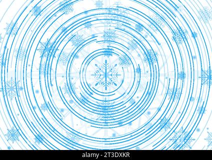 Blue winter Christmas tech abstract background with circular lines and snowflakes. Vector concept greeting card illustration Stock Vector