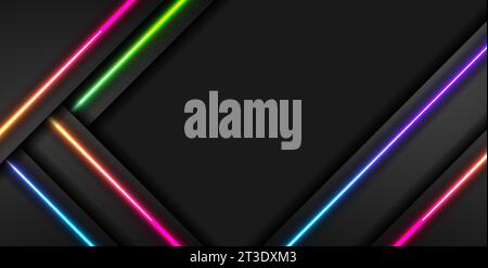 Futuristic technology abstract background with colorful neon glowing lines. Vector concept design Stock Vector
