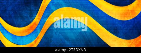 Contrast orange and blue wave abstract corporate background with grunge texture. Vector banner design template Stock Vector