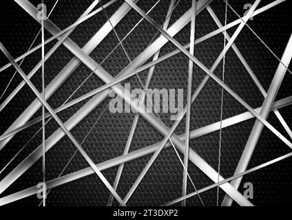 Metallic stripes on dark perforated abstract background. Futuristic vector design Stock Vector