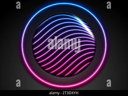 Hi-tech futuristic background with glowing neon circle and refracted waves. Abstract retro vector design Stock Vector
