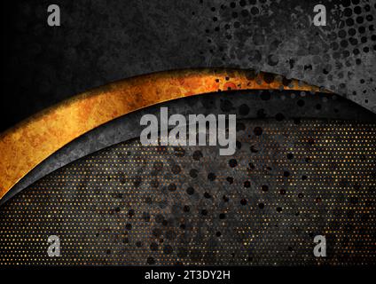 Black and golden abstract grunge wavy corporate background with shiny dots. Vector illustration Stock Vector