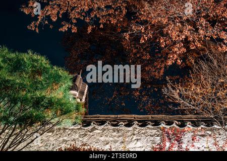 Night view of Gyochon Hanok Village at autumn in Gyeongju, Korea Stock Photo