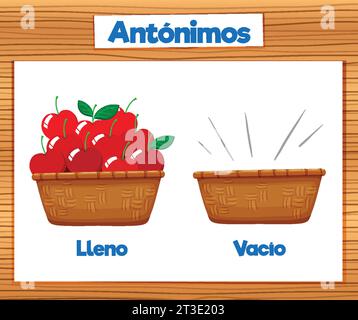 Cartoon illustration of Spanish antonyms for high and low Stock Vector