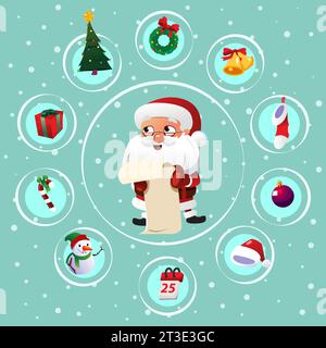 A vector illustration of Christmas Santa Claus Icons Stock Vector