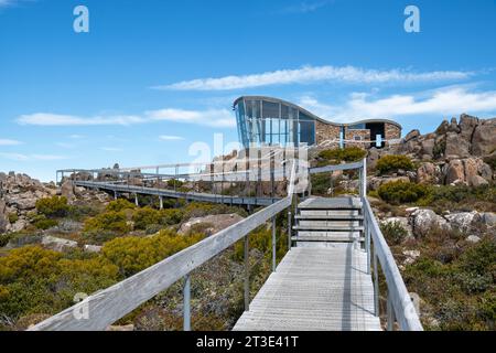 The Pinnacle Observation Shelter on the Pinnacle of Mt Wellington in Tasmania, Australia Stock Photo