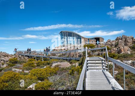 The Pinnacle Observation Shelter on the Pinnacle of Mt Wellington in Tasmania, Australia Stock Photo