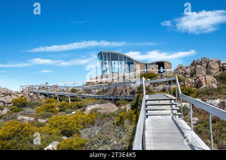 The Pinnacle Observation Shelter on the Pinnacle of Mt Wellington in Tasmania, Australia Stock Photo