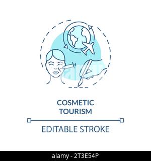 2D thin line blue icon cosmetic tourism concept Stock Vector