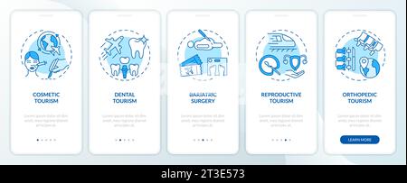 Walkthrough medical tourism with blue icons concept Stock Vector