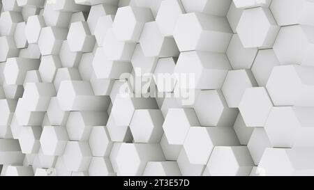 Hexagonal wall perspective, white background texture, tech or fashion concept. 3d rendering Stock Photo
