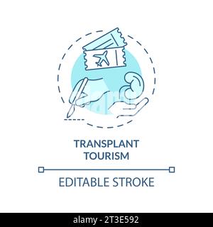 2D thin line blue icon transplant tourism concept Stock Vector