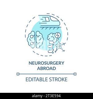 2D thin line blue icon neurosurgery abroad concept Stock Vector