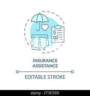 2D thin line blue icon insurance assistance concept Stock Vector
